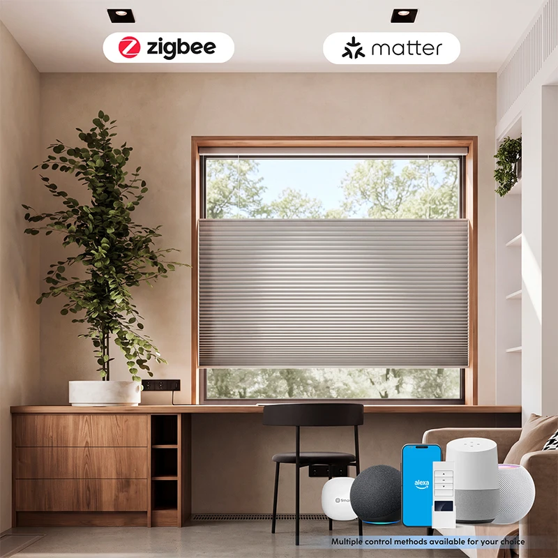 SmartMatters Electric Top Down Bottom Up Cellular Window Shades, Motorized Honeycomb Blinds, Work with Alexa, Google Custom Size