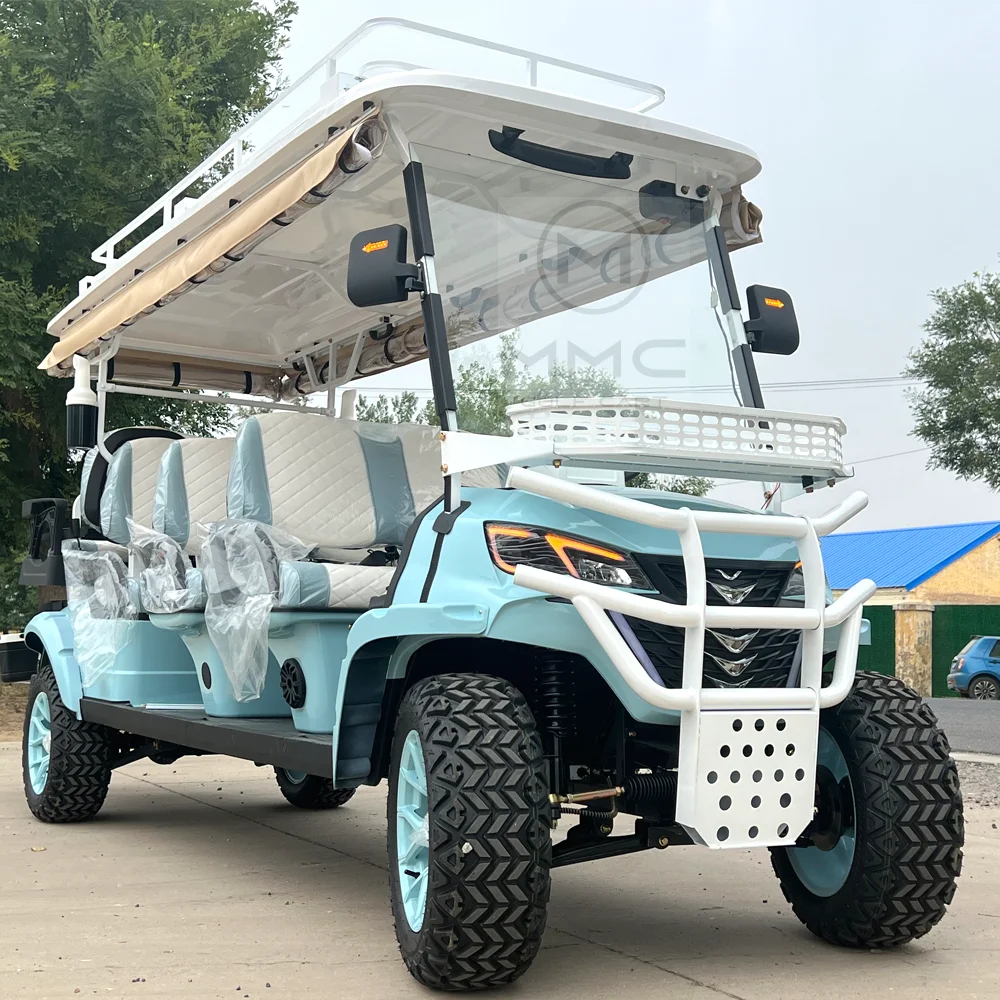 

Street Legal Electric 72V Lithium Battery Golf Cart 6+2 8 Seater 5000W Sightseeing Scooter 4 Wheel Solar Electric Golf Cart