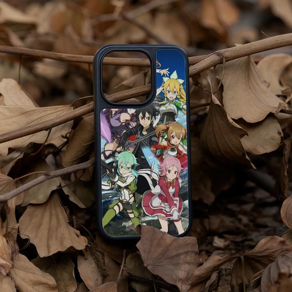 

S-Sword Art O-Online Phone Case For iPhone 17 16 15 14 13 12 Pro Max Plus Black Frame Acrylic Carbon Fiber Hard Shell