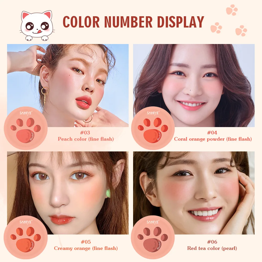 New Cat Paw Peach Blush Palette facile da indossare Cute Makeup Natural Cheek Contour Make Up Face Blush er Long-lasting Brighten