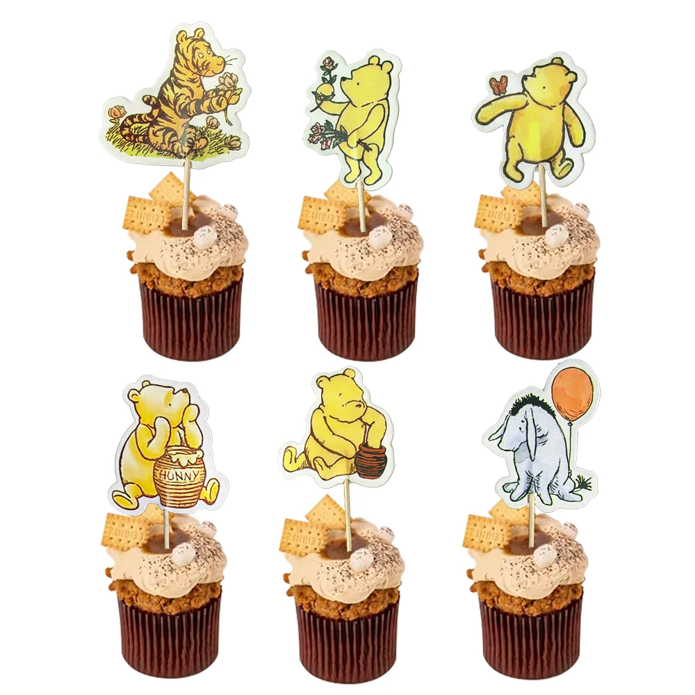 

24pcs Winnie Pooh Theme Cupcake Toppers Picks Kid Happy Birthday Party Baby Shower Decoration Fruit Dessert Cake Toothpick Flags