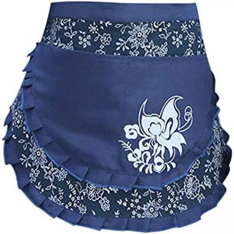 

Женские винтажные полукреативные ремесленные фартуки с цветочным принтом, рабочий поясной фартук с двумя карманами, синий