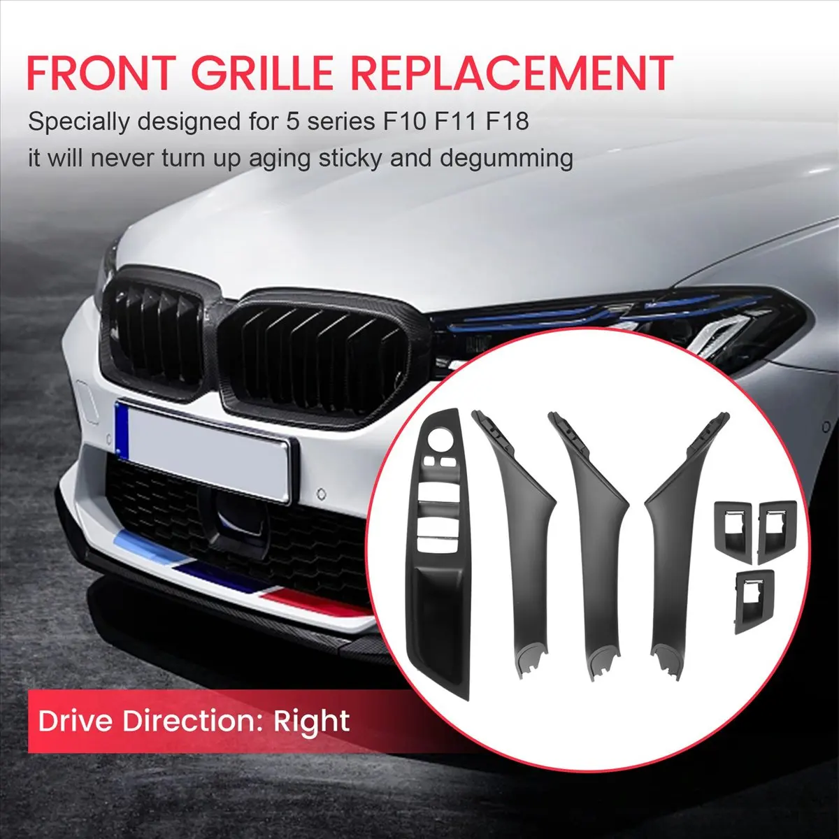 #67T Automotive Parts & Accessories,RHD Car Interior Door Handle Door Panel Pull Trim Cover Black RHD (Black)