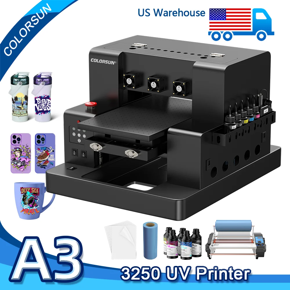 Colorsun A3 UV DTF Printer For Epson L805 Impresora A3 UV Flatbed Printing Machine LED UV Printers For Metal PVC Bottle Acrylic