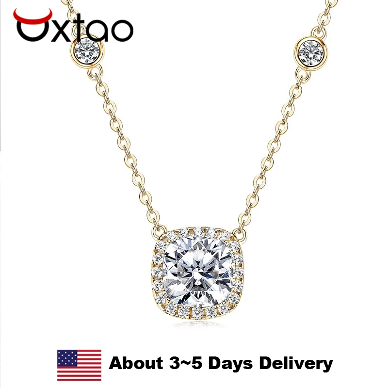 

Ожерелье OXTAO из 100% стерлингового серебра 925 пробы с изысканным квадратным кулоном из муассанита 2,5 карата, цвет D, легкое роскошное украшение для женщин, подарок