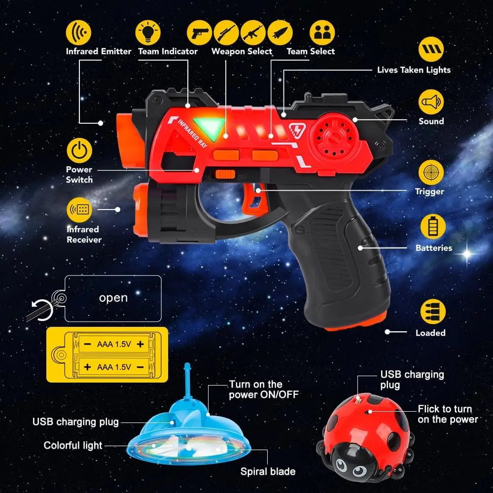 VATOS 4 IN 1 Laser Tag Gun Set for Kids with Flying Beetle Blaster Toy Gun Shooting Game Easter Gift for Boys Girls Age 3+