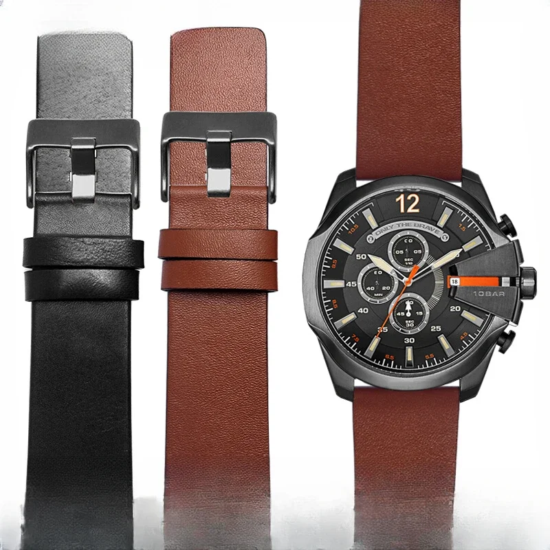 For Diesel Genuine Leather Anti-Allergy Watch Strap Cowhide Men Women\'s Black Brown Dz7332 Dz7314 Dz7311 Series Accessories