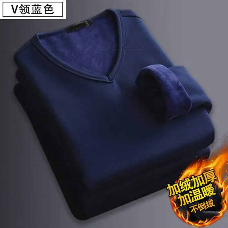 Thermal Underwear Shirt Men V Neck Fleece Sport Tops Autumn Thermo Clothing Comfortable Warm Long-Sleeved 5XL