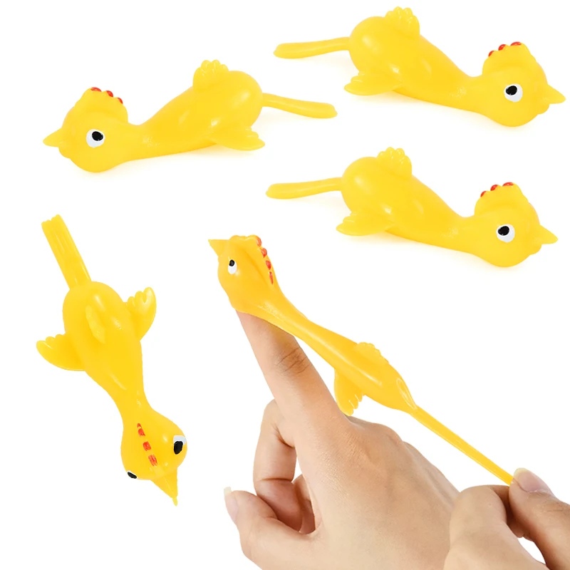 10Pcs Novelty Finger Catapulted Ejection Chicken Decompression Rubber Prank Slingshot Flying Toy Kids Birthday Party Gifts Favor