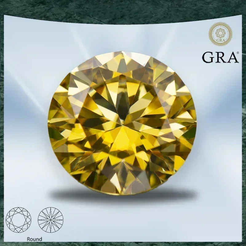 

Moissanite Stone Round Cut Golden Yellow Color VVS1 with GRA Certificate for Gemstone Charms Advanced Jewelry Making Materials