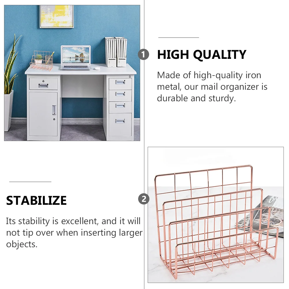 Iron File Rack Document ganizer Desktop Storage Shelves Letter Holder Office Supplies Large Capacity 3 Slots Compact Efficient