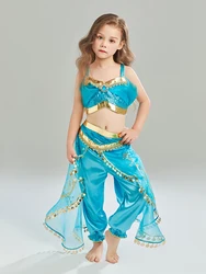 PRINCESS-VALLEY Jasmine Costume for Girls Arabian Sequined Princess Dress Up Princess Cosplay Costumes for Kids