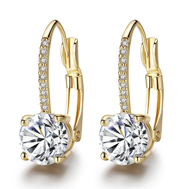 Luxury Shine 925 Silver Post Gold Plated Earrings Inlaid Boutique White Zircon Women Hook Drop Earrings Gift