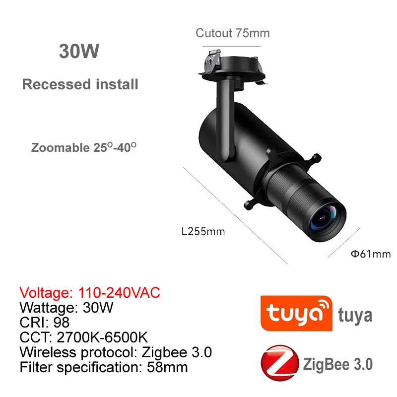 Картина 4: Умный формируемый встраиваемый светодиодный прожектор Tuya Zigbee с проекцией, совместимый с 2MQTT, Home Assistant, Алисой и Alexa
