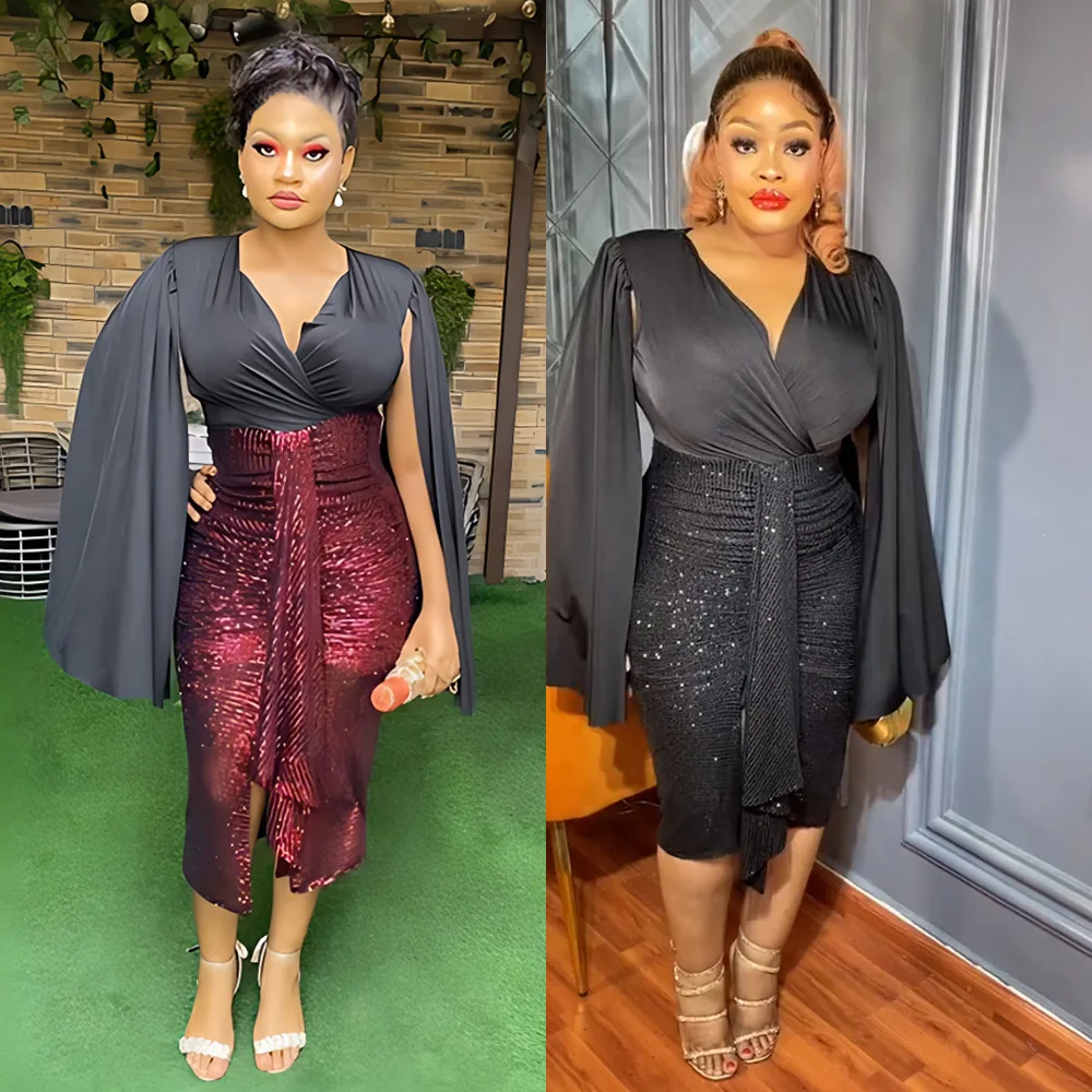 

MD African Dresses for Women Sexy Bodycon Mermaid Dress Elegant Wedding Evening Gown Ankara Turkey Sequin Outfits Robe 2025