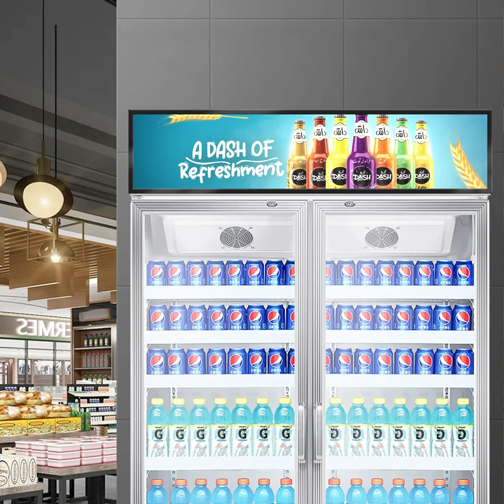 Bordo del scaffale del supermercato Attrezzatura pubblicitaria ultra sottile Display a barra Schermo a barra LCD ad alta luminosità Segnaletica digitale per aeroporto Segnaletica digitale