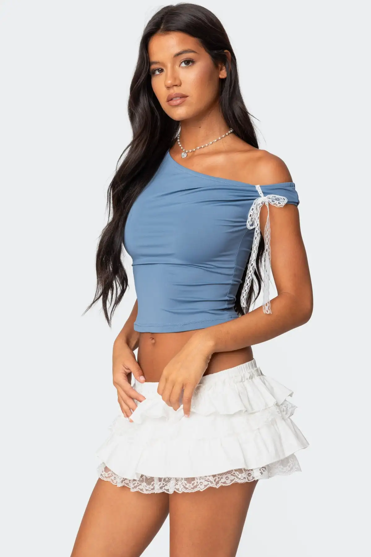 Womens Layered Mini Skirt Lace Trim Low Waist A-Line Tiered Ruffle Skirt Casual Summer Streetwear