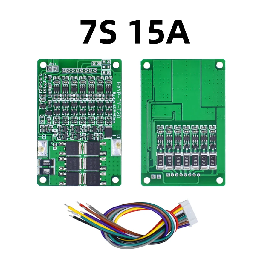 7S 29.4V 15A 18650 Li-ion Battery Protection Board, BMS with Balance and Temperature Protection for Lithium Battery Packs