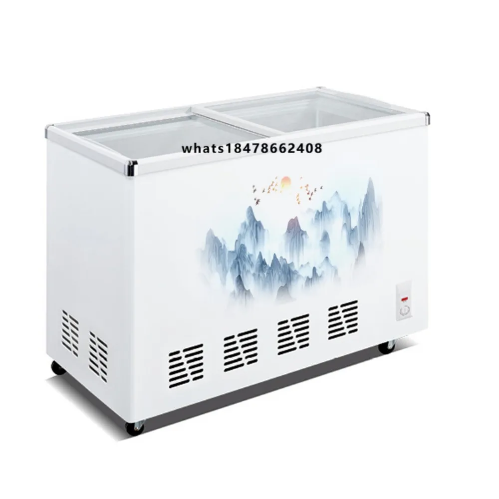 Hotel Restaurant Kitchen Double Temperature Sliding Glass Door Chest Freezer Horizontal Freezer for Restaurant