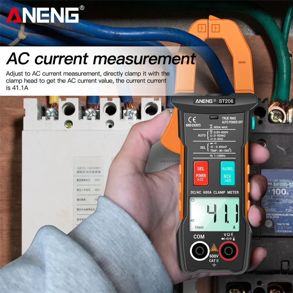 ANENG ST206 Digital Multimeter Clamps Meter 6000 counts True RMS Amp DC/AC Current Clamp measure dc amperimetro tester voltmeter