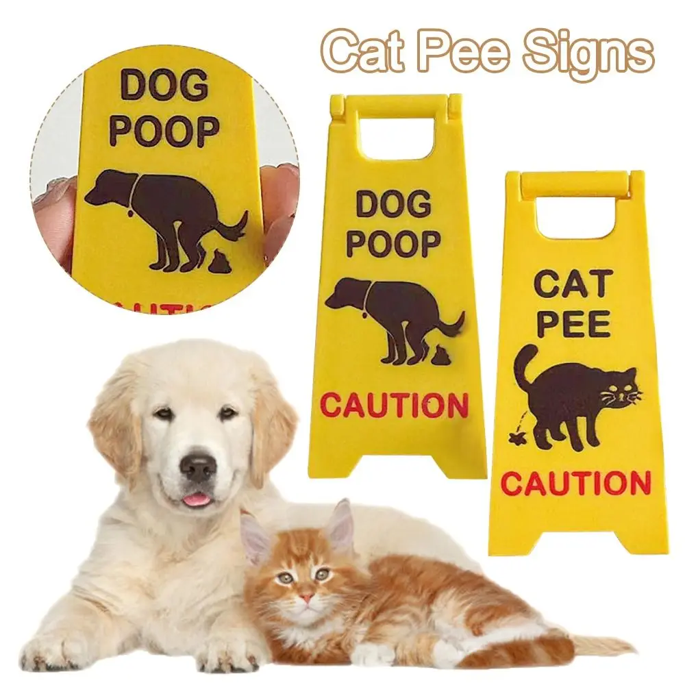 Funny Mini Cat Pee Signs ABS Bright Yellow Cat Decorative Ornaments Floor Dirty Warning Sign Humorous Cat Decor