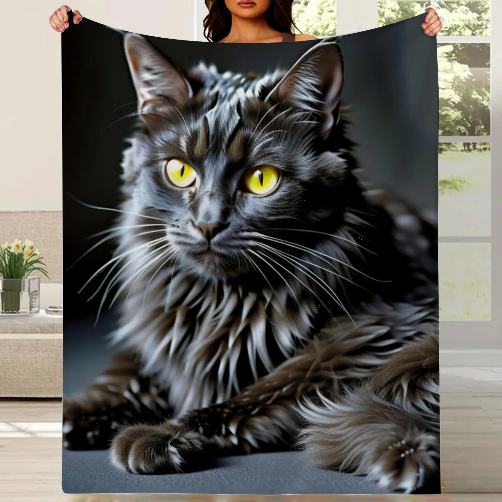 Maine Coon Cat Blanket Realistic Feline Portrait Soft Fleece Throw Pet Lover Gift Home Decor Animal Print Cozy Bedding for Cat