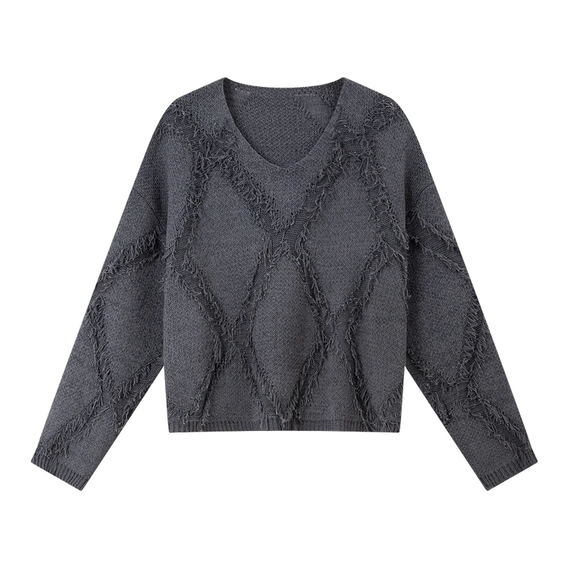 VIMLY-suéter de ambiente Retro para mujer, jerséis de cuello redondo con flecos de rombos, prendas de punto versátiles a la moda, otoño 2025 30350