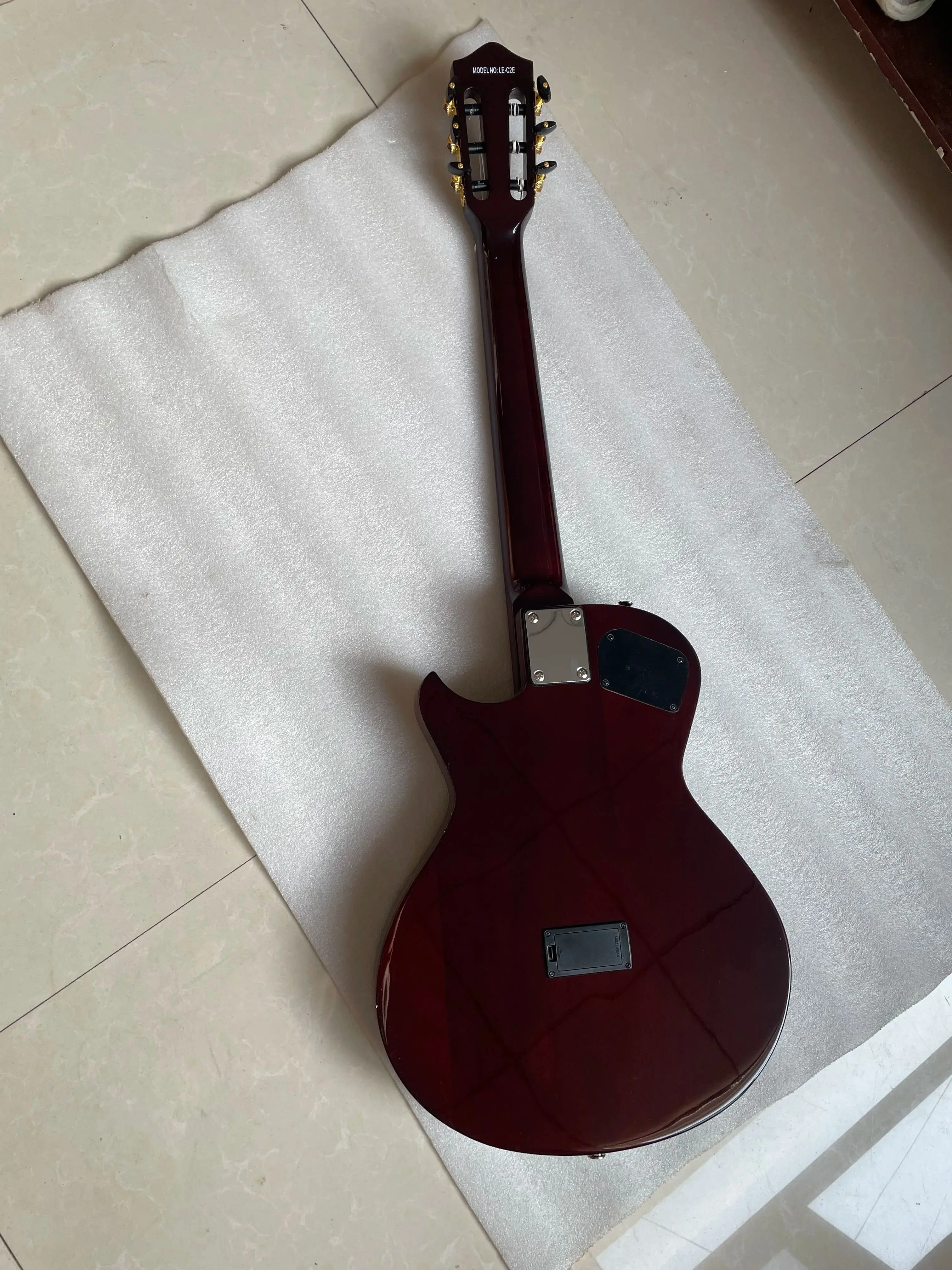 Portable Electric Guitar with Built-in Effect, Thin Body,Beautiful Flame Maple, Silent,Nylon String, Travel, Classical, Classic