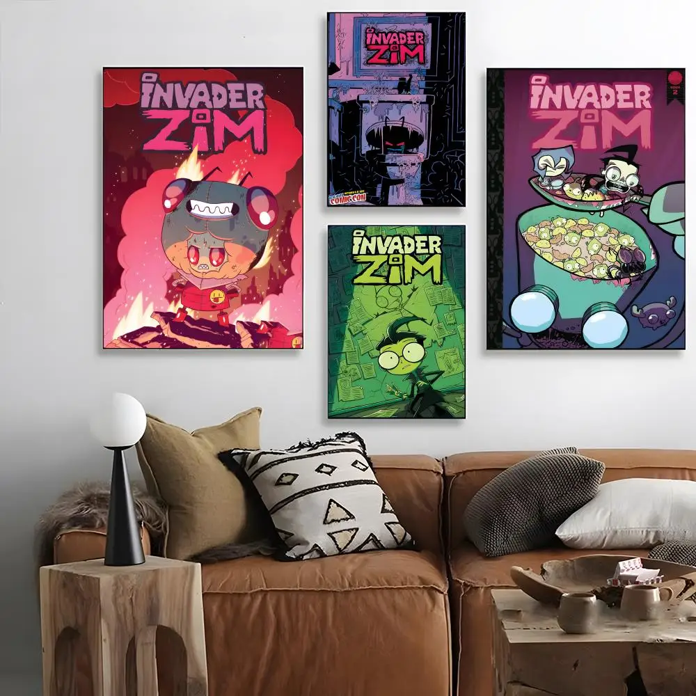Anime ZIM Invader ZIM Jhonen Vasquez Poster Self-adhesive Art Waterproof Paper Sticker Coffee House Bar Room Wall Decor