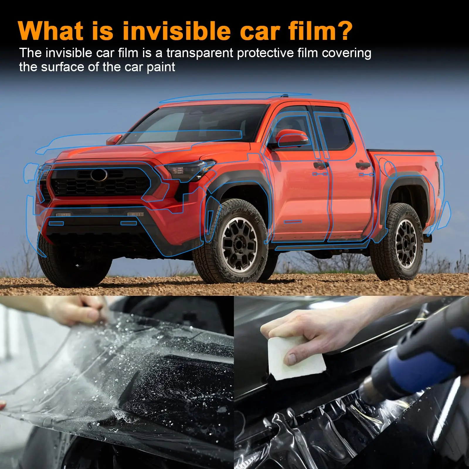 

Защитная пленка из ТПУ 8.5 Mil для бампера Toyota Tacoma 2024-2025, предварительно вырезанная, матовая, прозрачная, антицарапийная, для кузова автомобиля