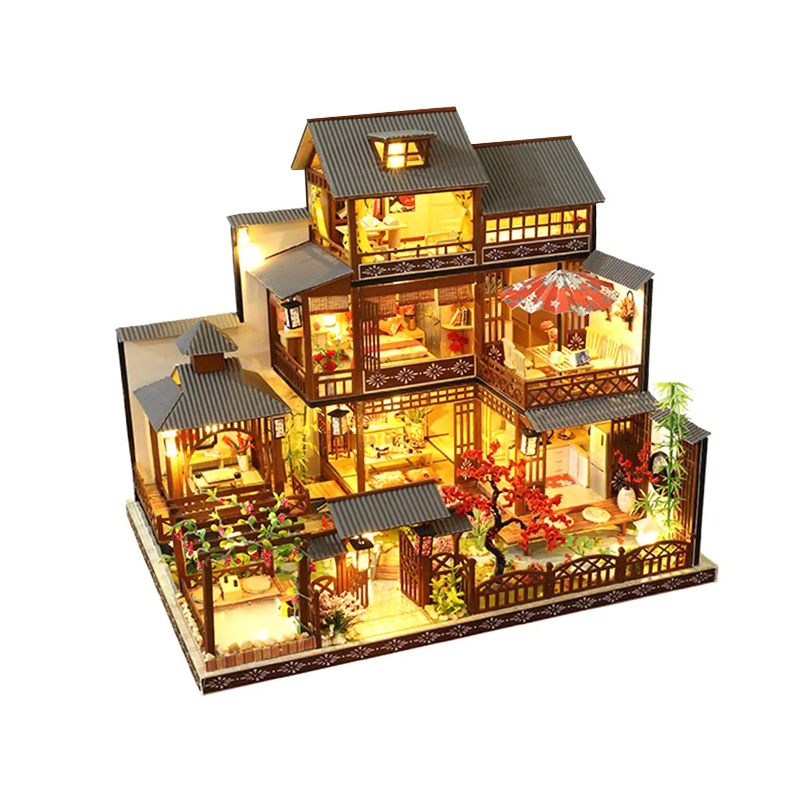 Big Japanese Courtyard Model with LED Lights for Boys Girls Family Friends