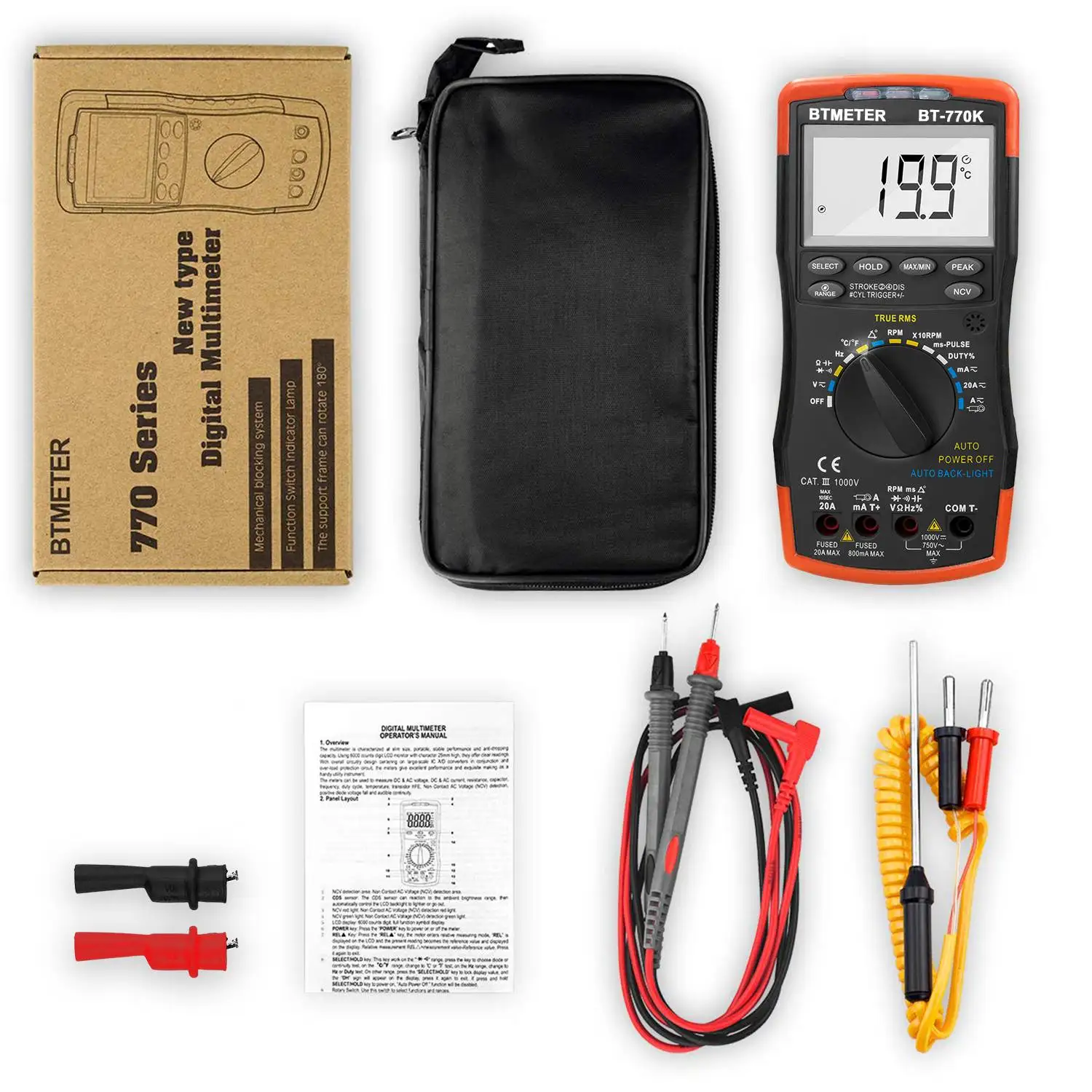 Auto Ranging Automotive Multimeter for Dwell Angle Pulse Width Tach Temperature Duty Cycle Voltage Current Resistance Test