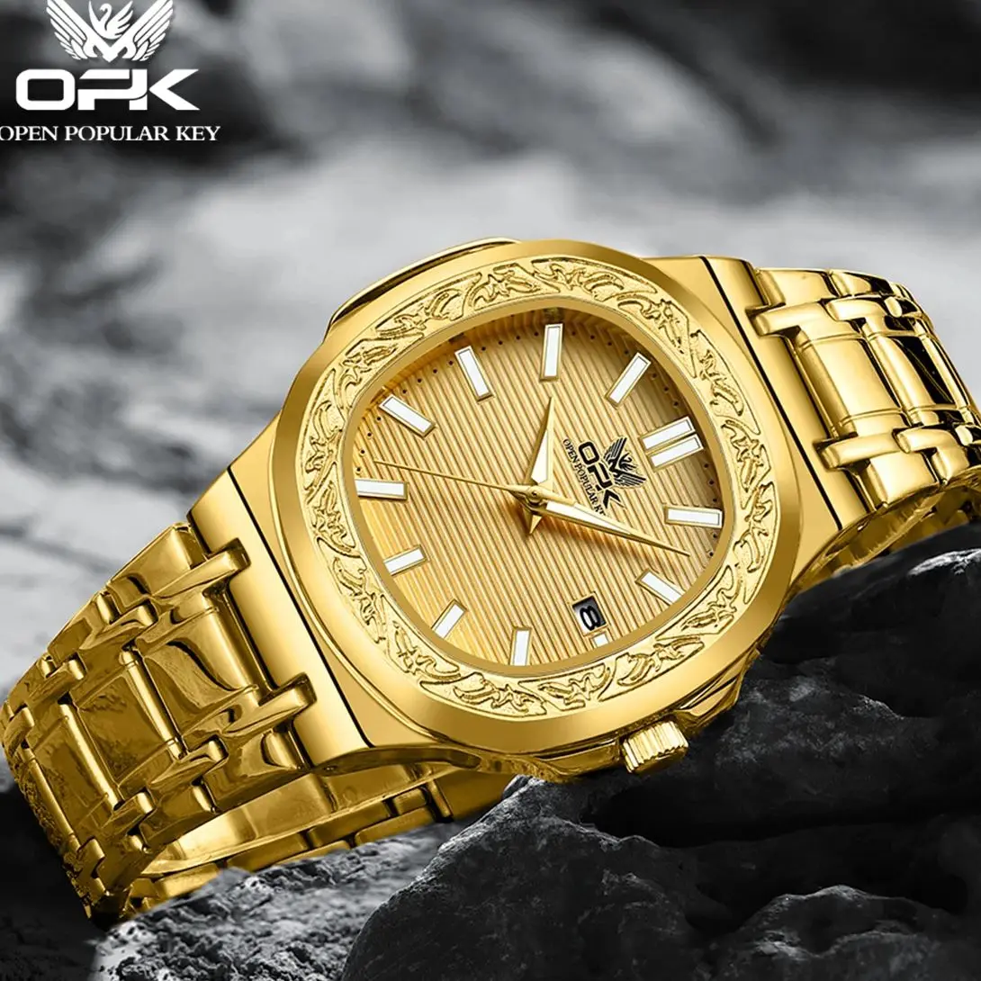 OPK 8145 Mens Watch Simple Original Square Quartz Watch Stainless Steel Date Watches For Man Waterproof Luminous Men Gifts Reloj