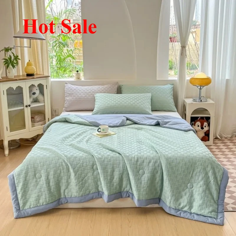 2025 waffle washed cotton summer cool quilt machine washable single double air conditioner quilt thin quilt bedding