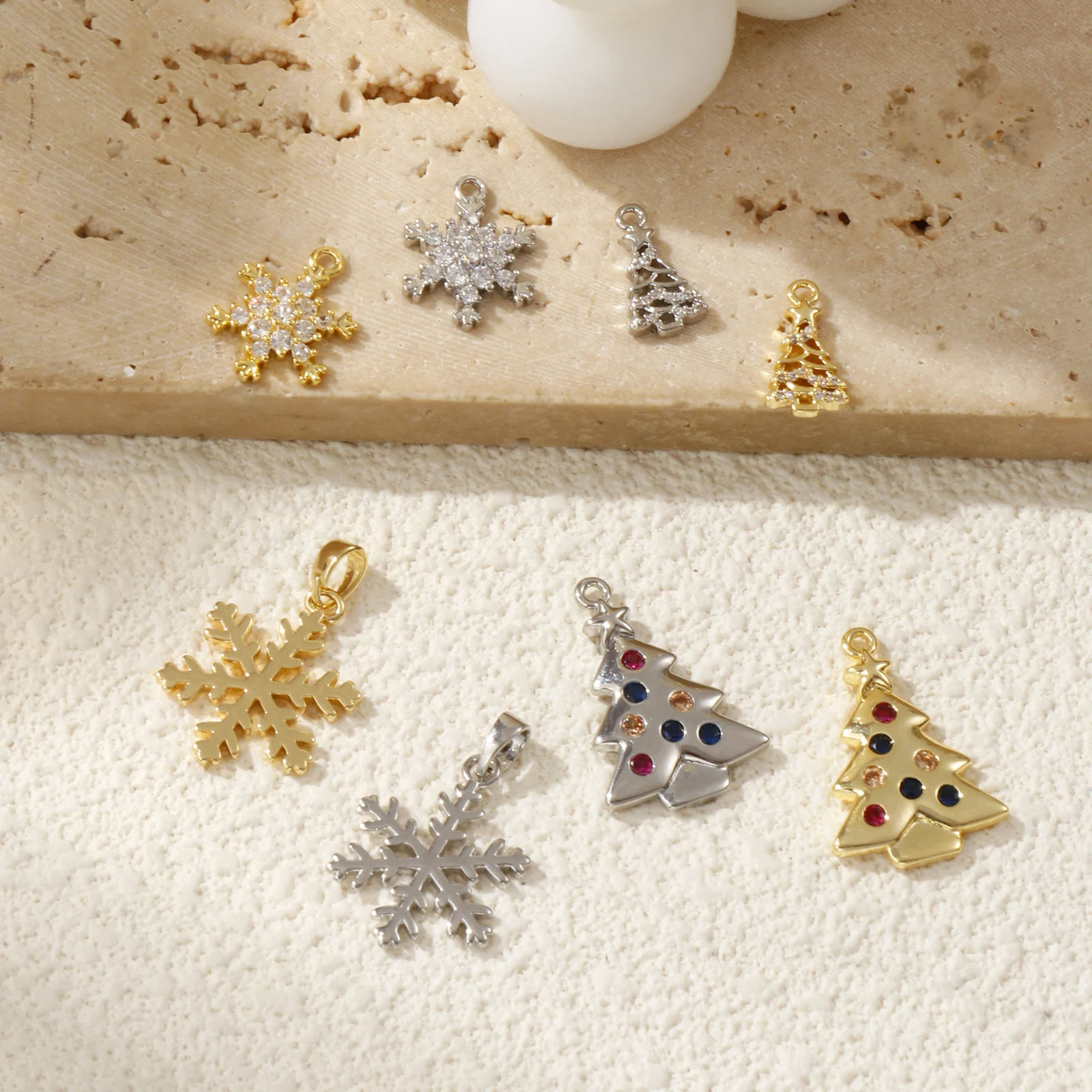 2 قطعة النحاس ومكعب زركونيا عيد الميلاد سحر ندفة الثلج شجرة عيد الميلاد المعلقات ل عقد دي اي واي سوار صنع المجوهرات #4