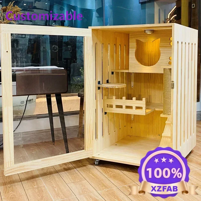 Factory Direct 2026 Creativity durable Cat Villa Solid Wood  Cattery Cat Cabinet Luxury