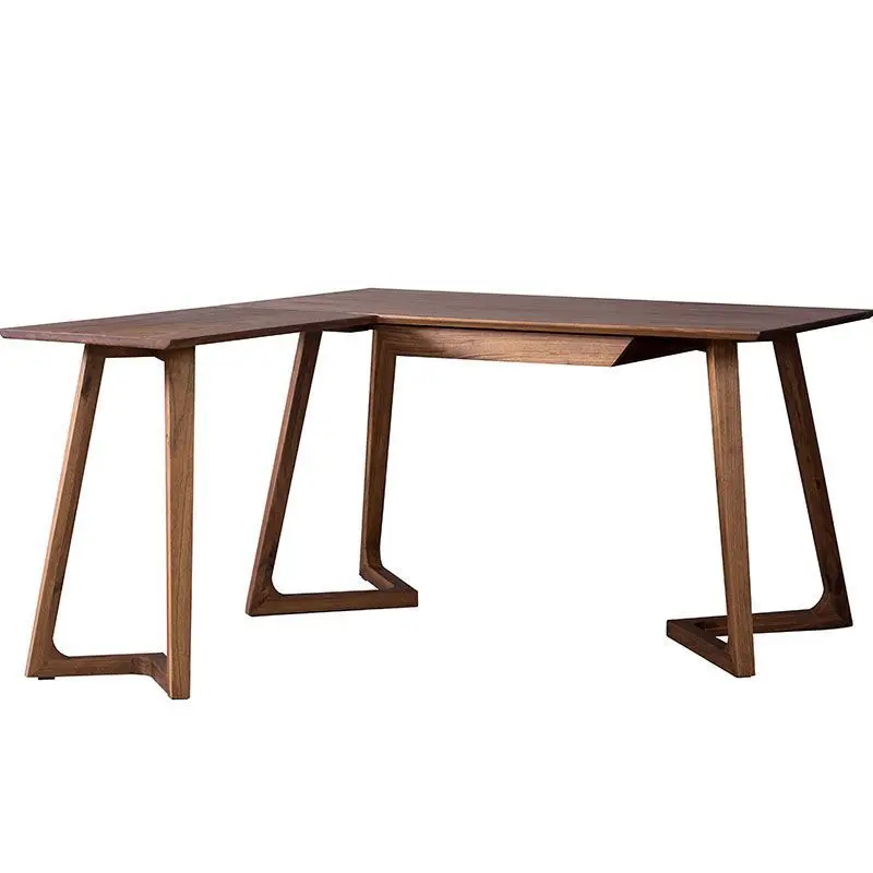 

Nordic solid wood corner desk expression computer log writing desk Black walnut