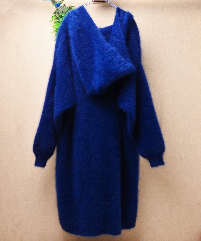 Ladies Women Fall Winter Clothing Hairy Mink Cashmere Knitted Hooded Long Lantern Sleeves Loose Long Sweater Cardigans Coat Pull