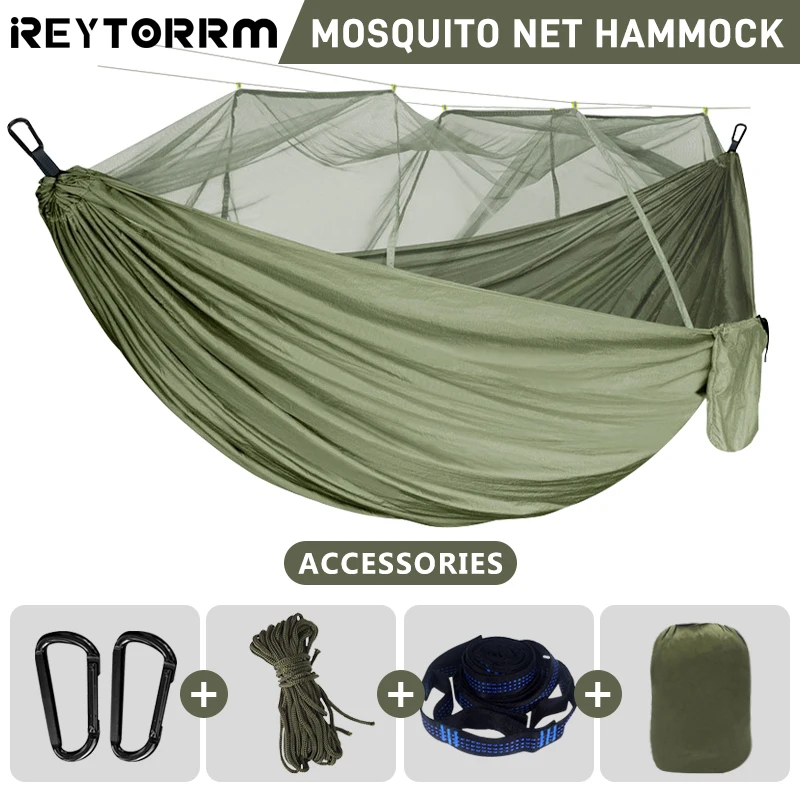 1-2 Person Portable Outdoor Camping Hammock With Mosquito Net High Strength Parachute Fabric Hanging Bed Hunting Sleeping Swing