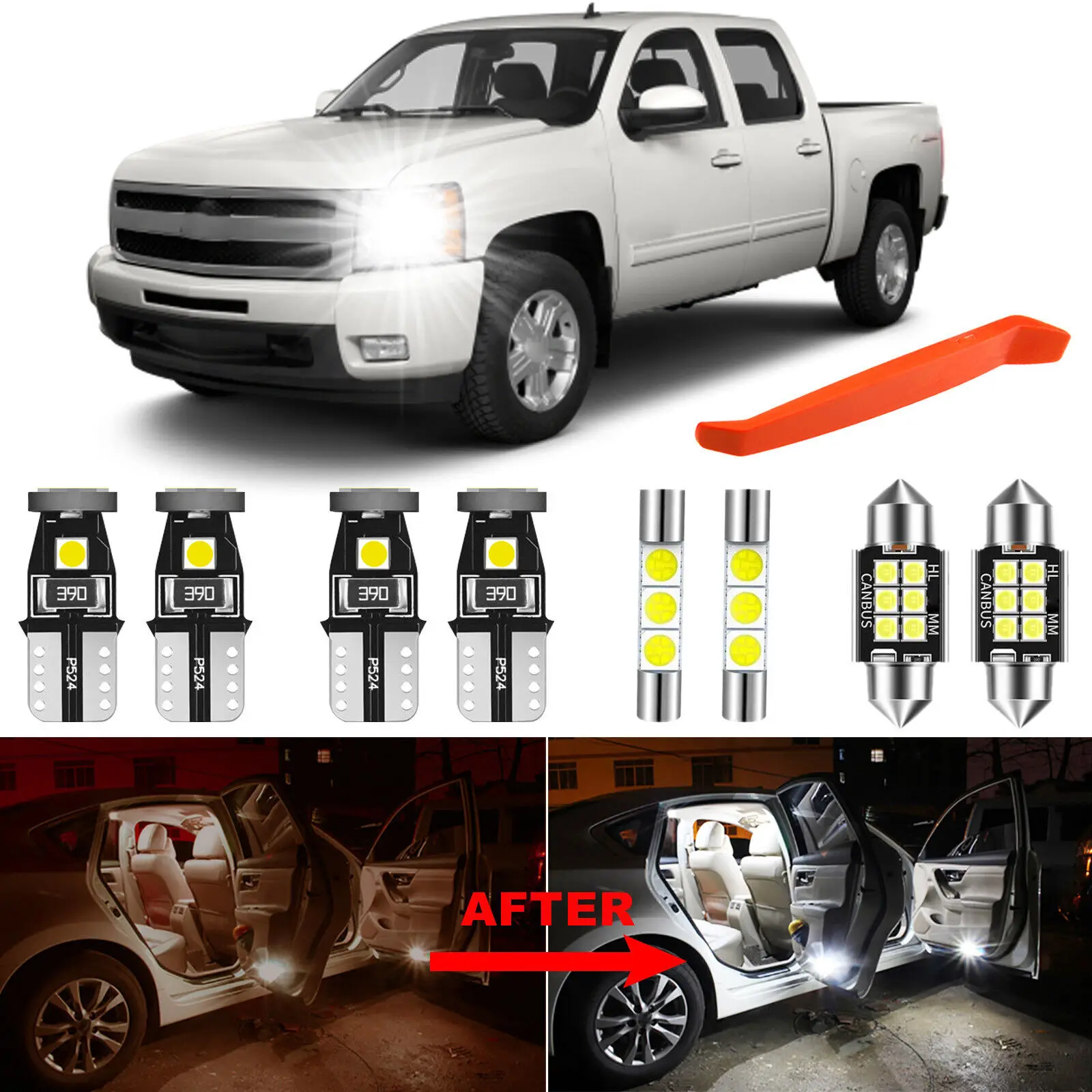 

Winetis 12Pcs 6000K White Canbus Interior LED Package Kit for 2007-2013 GMC Sierra Silverado + Free Tool