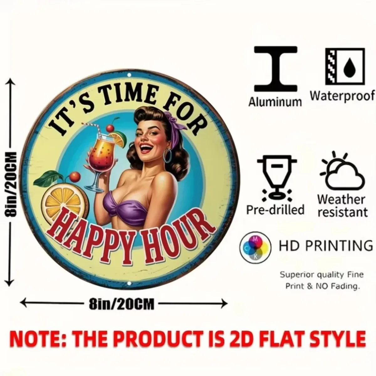 Letrero de barra Art Deco: marco retro 2D, perfecto para Happy Hour, festivales de verano y decoración de bar al aire libre