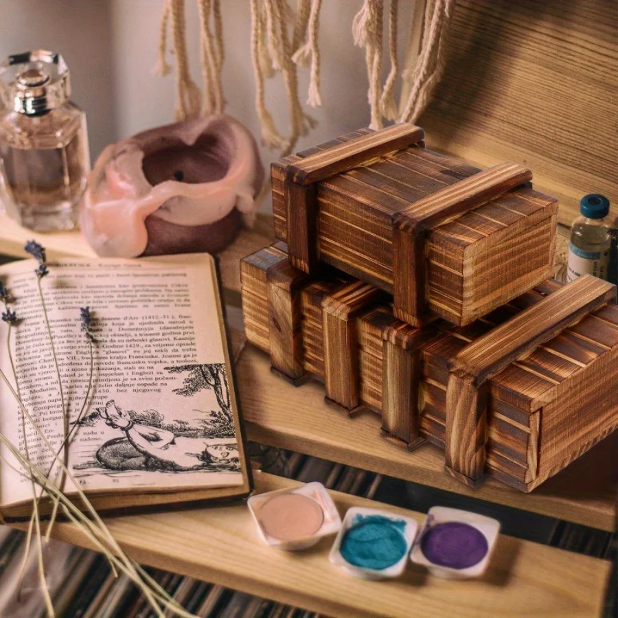 1 Stück/2 Stück Vintage-Puzzleschachtel aus Holz – 3D-Rätsel mit verstecktem Fach, ideal für Geschenke, Schmuck und Geldaufbewahrung – A – Detail 7