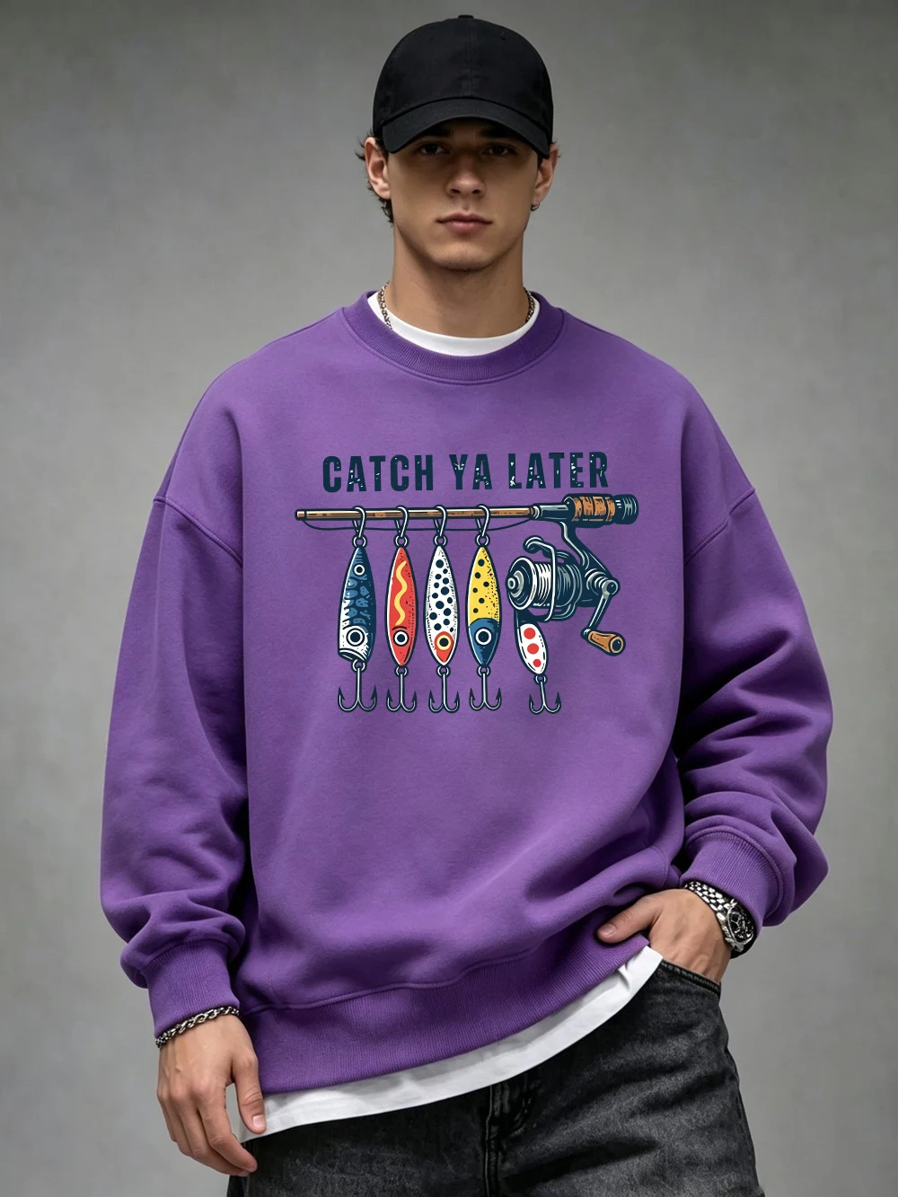 Catch You Later Prints Pullover Herren Basic Oversized Sweatshirts Jogging Casual Fleece Warmer Hoodie Winter Rundhalspullover Kleidung – Detail 17