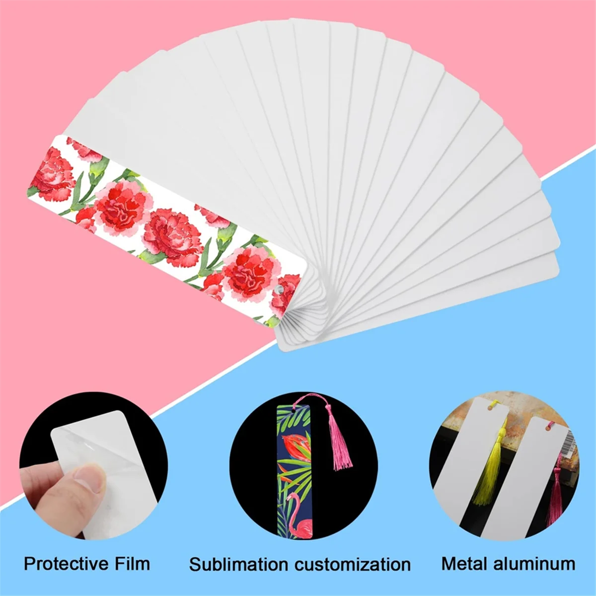 50Pcs Sublimation Bookmark Blank Heat Transfer Aluminum Metal Bookmarks Bulk DIY Bookmarks with Hole and Colorful Tassel