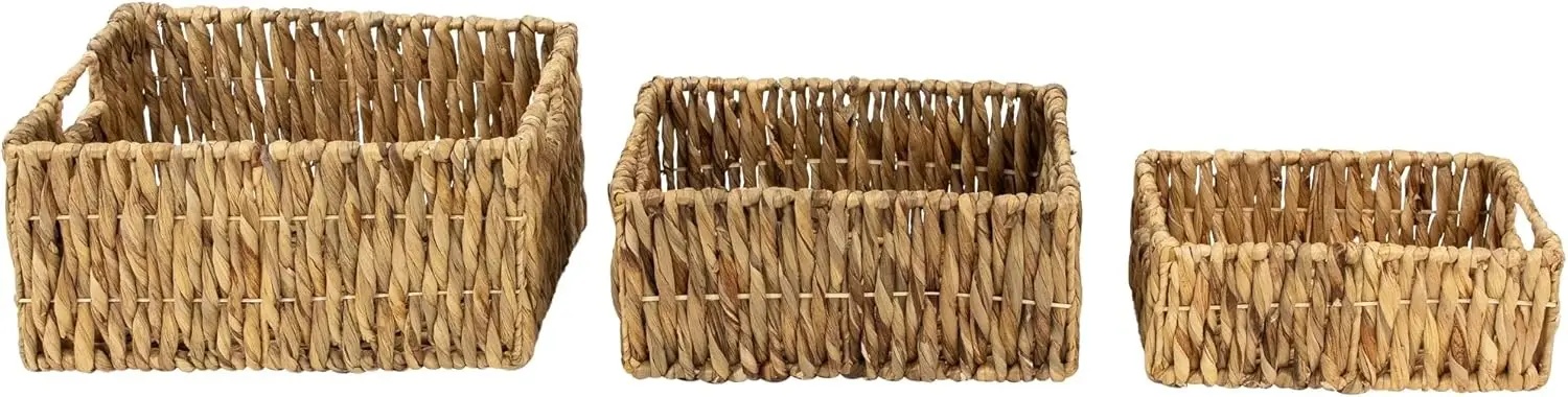 

Set of 3 Brown Water Woven Storage Baskets with Built-in Handles 15.75" 11.75 Natural Fiber