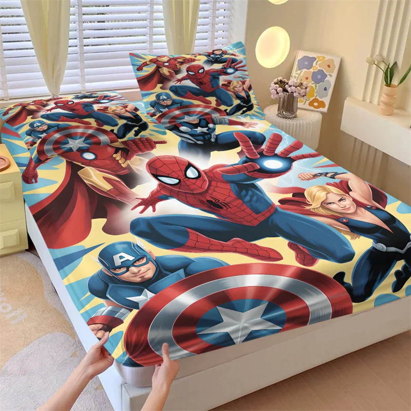 

3Pcs Marvel Avengers Superhero Fitted Sheet Set-Marvel fan & Boys' Room Energetic Bedding-Soft Deep Pocket Mattress Protector