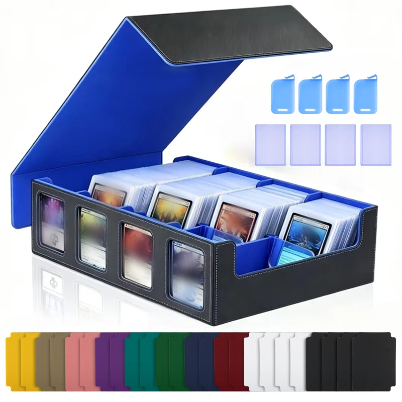 Card Storage Box, Holds 2400+ Single Sleeved Cards, Includes 4 Card Stoppers and 24 Card Dividers, Suitable for TCG Trading Card