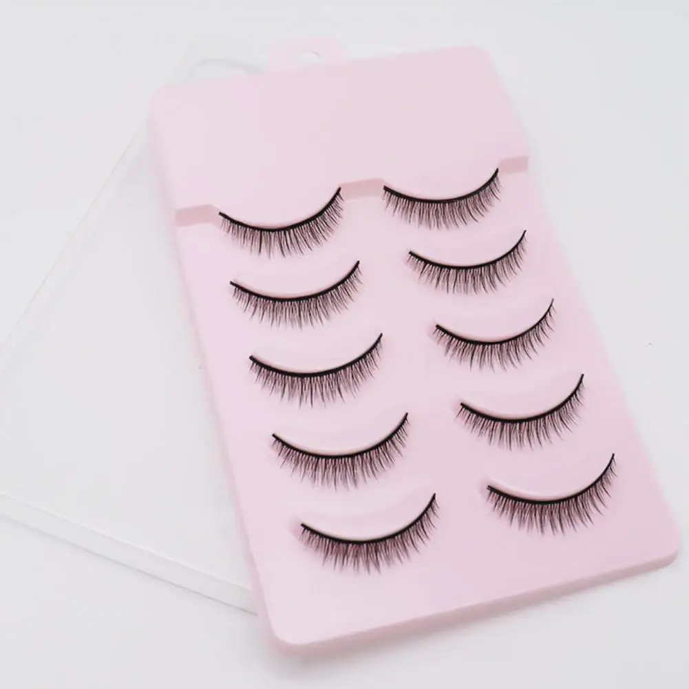 Realistic 5Pairs Fashionable Beauty Cross Short False Eye Lashes Artificial Fiber Fake Eyelashes Comfortable   for Ladies