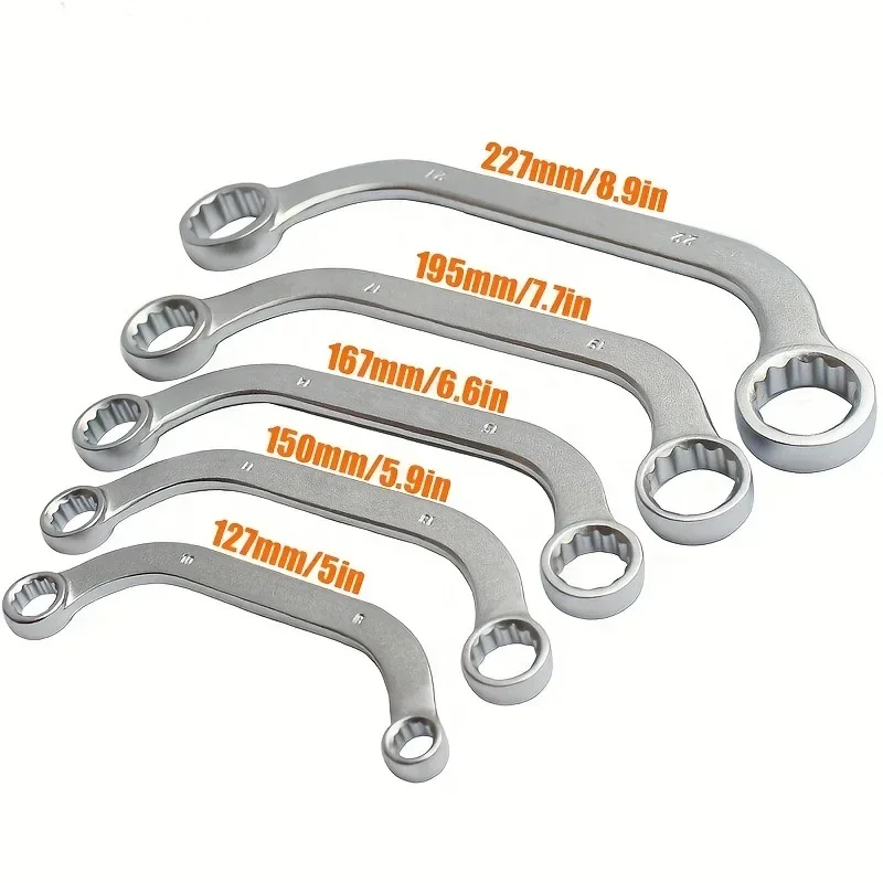 5PCS/set Double End Plum Blossom S-shaped Plum Blossom Wrench C-shaped Double Ring Plate Bent Handle Bi-directional