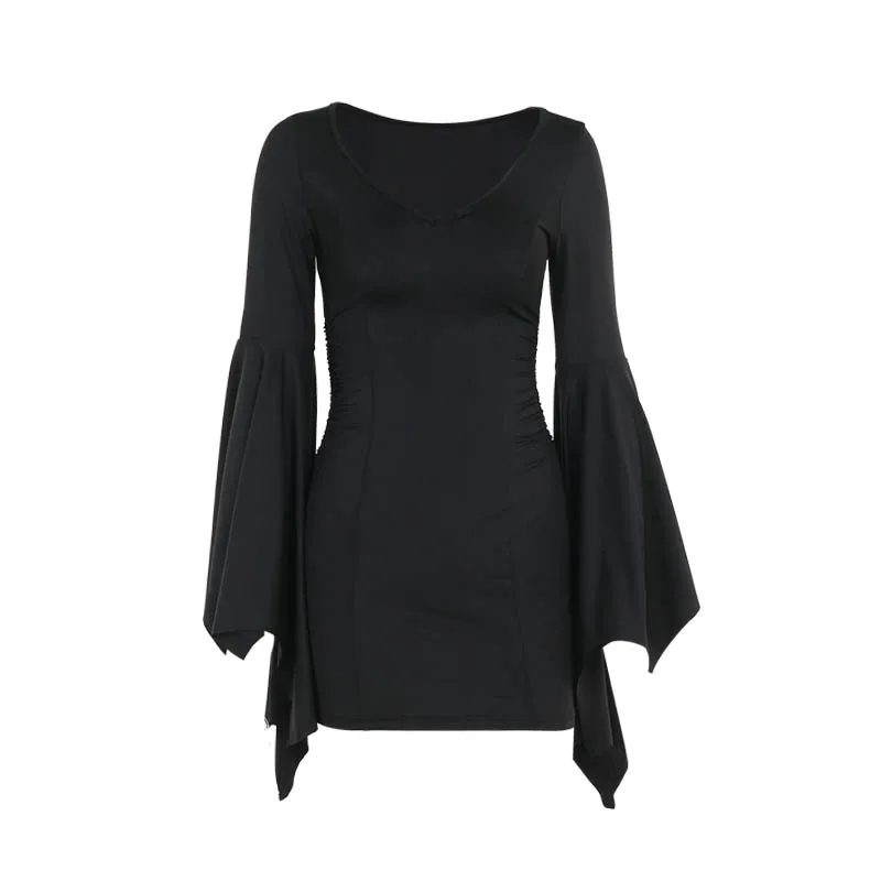 Adult Female Halloween Day of The Dead Cosplay Costume Witch Gothic Style Black Sexy Flared Sleeve Dress Theme Party Outfit - Image 4